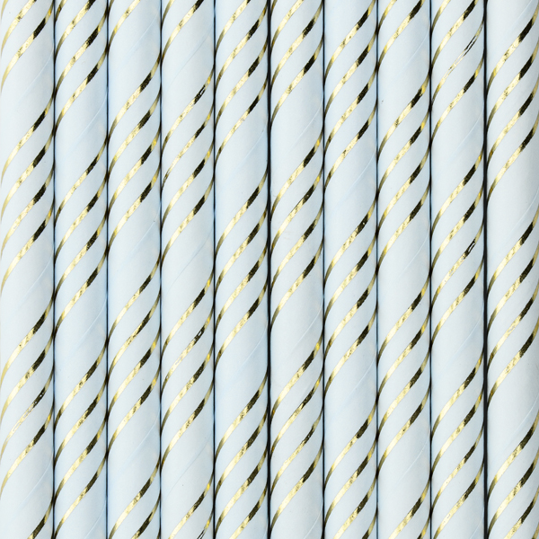 Papierstrohhalme Hellblau mit Streifen, 10 Stk.