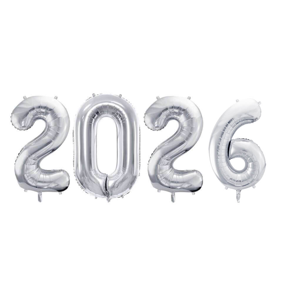 Folienballon Zahl 2026 in Silber, 0,86cm x 200cm