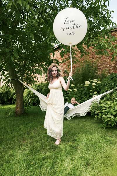 XXL Ballon 1m Ø, Love is in the air, Weiß / Schwarz