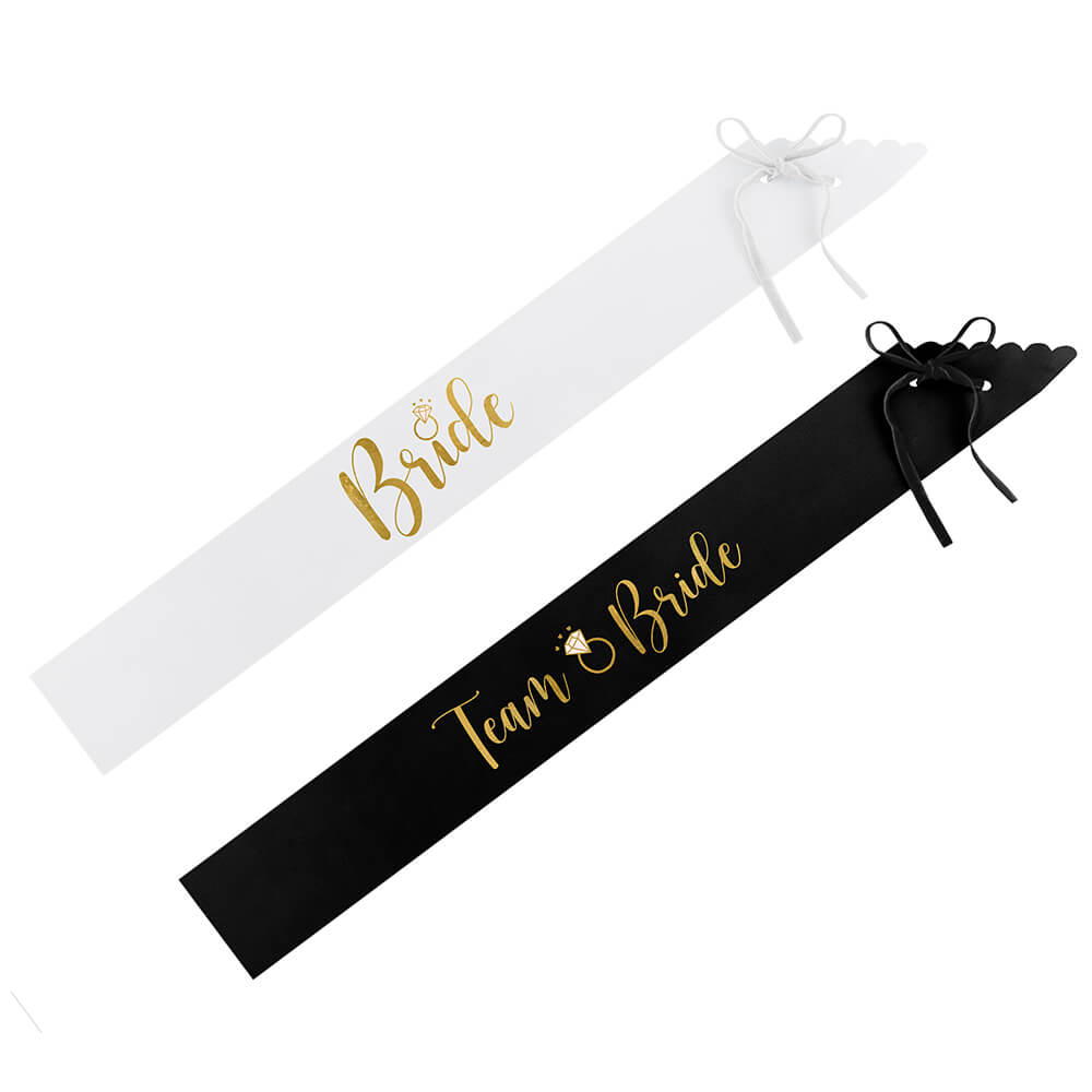 Schärpe Bride und Team Bride, schwarz und weiß, 6 Stk.