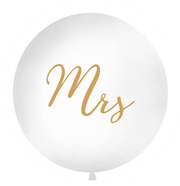 XXL Ballon 1m Ø, Mrs, Weiß / Gold - 1m