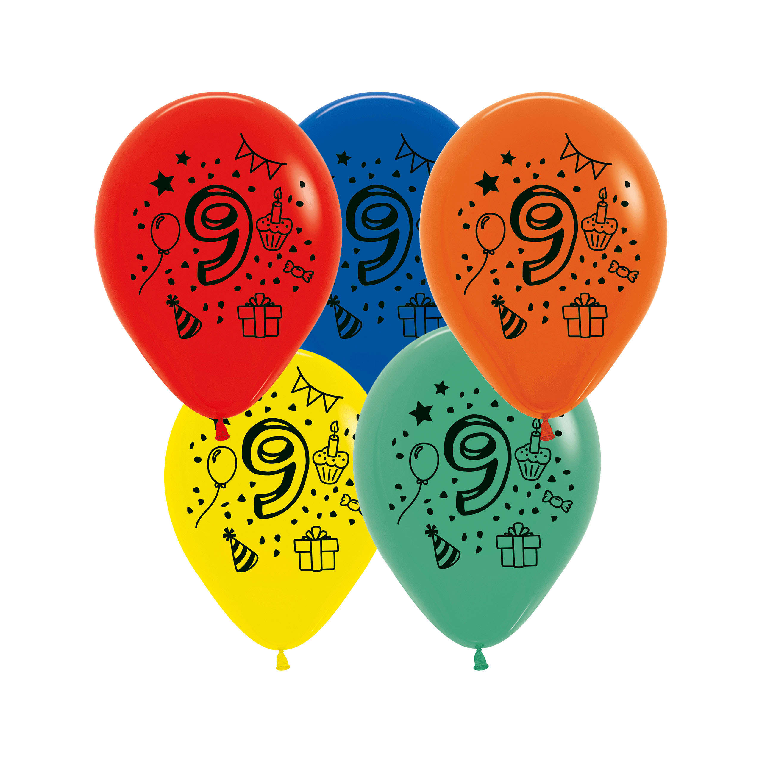7x Luftballon Zahl 9 bunt Ø 30 cm