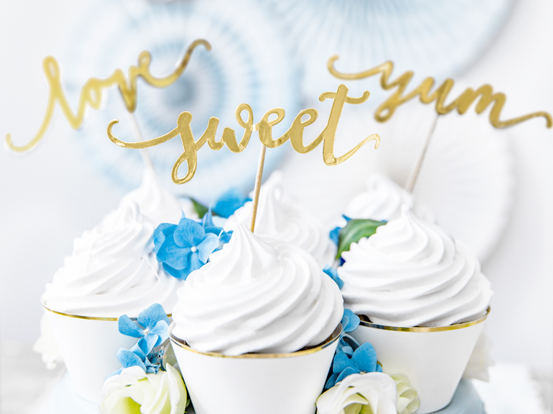 Muffin / Cupcake Topper, Love, Gold 13 cm