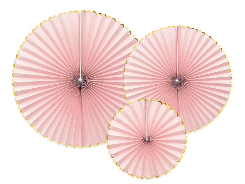 Fächer - Hellrosa mit Goldrand, 20 - 40cm, 3er Set