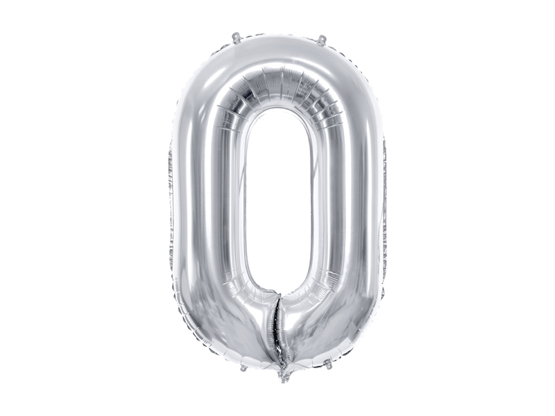 Folienballon Zahl 0, Silber 86cm