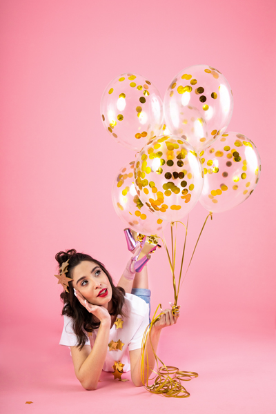 Konfettiballons goldene Kreise 30cm, 6 Stk.
