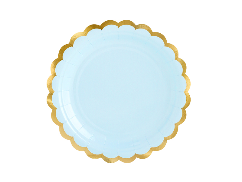 Pappteller Hellblau mit Goldrand 18 cm, 6 stk.