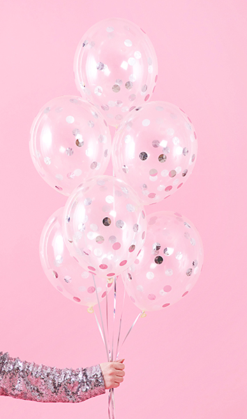 Konfettiballons silberne Kreise 30cm, 6 Stk.