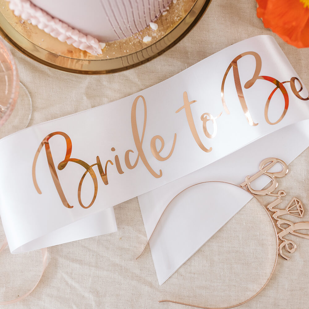 Schärpe Team Bride, weiß und roségold, 75cm