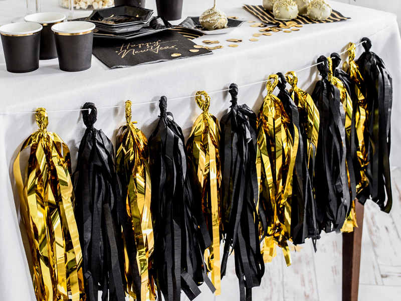 Fransengirlande Schwarz-Gold, 2m