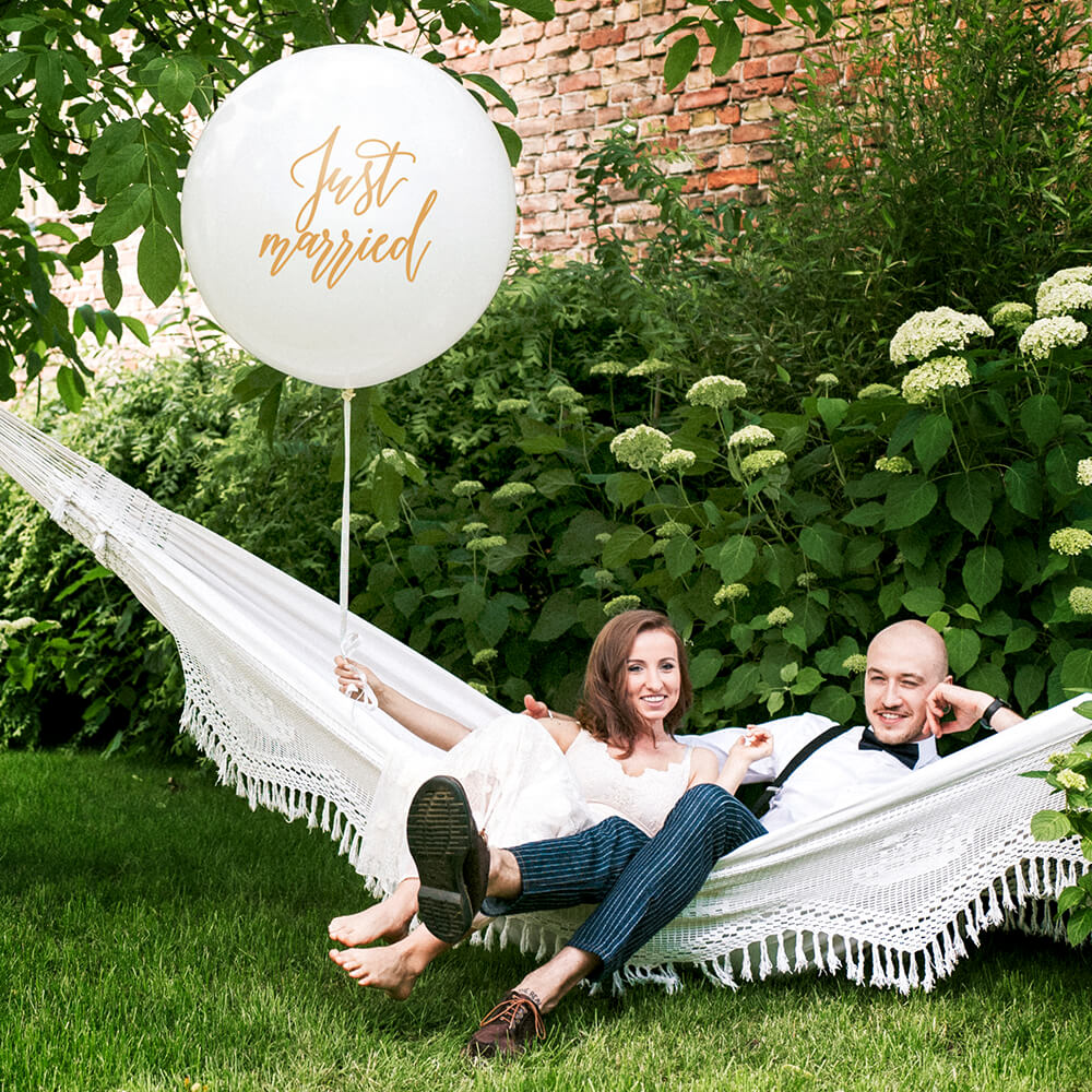XXL Ballon 1m Ø, Just married, weiß