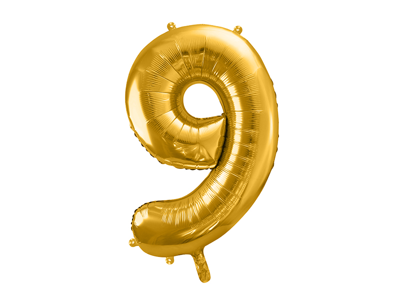 Folienballon Zahl 9, Gold 86cm