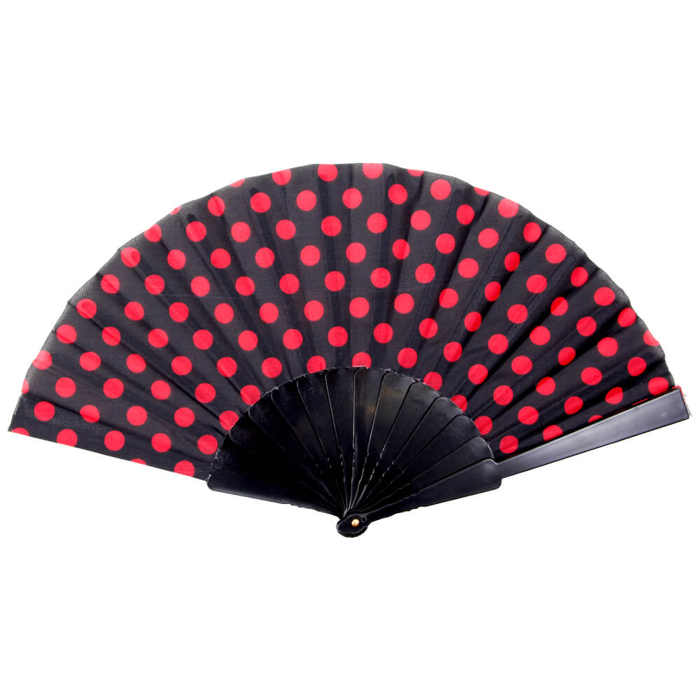 Windfächer schwarz rote Punkte Länge ca. 23 cm, Spannweite ca. 43 cm