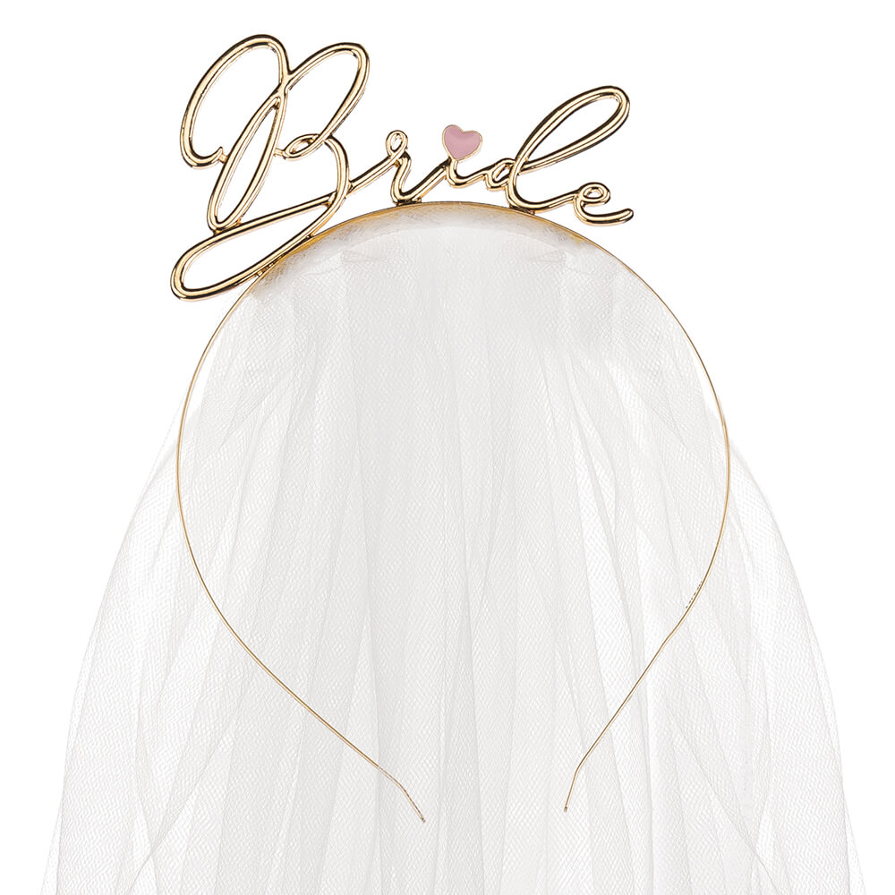 Haarreif „BRIDE“ in Gold mit weißem Schleier