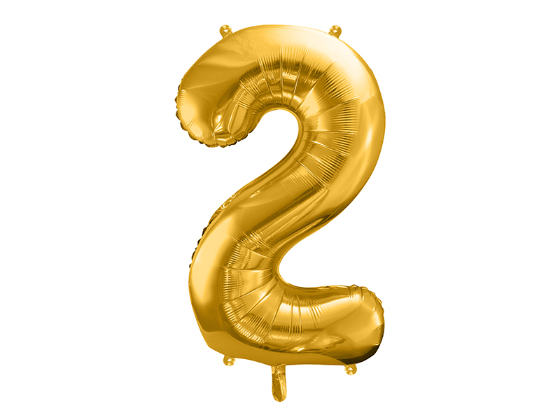 Folienballon Zahl 2, Gold 86cm