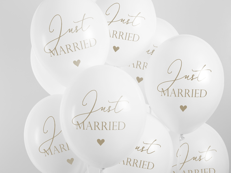 Luftballons Just Married, Weiß 30cm, 6 Stk