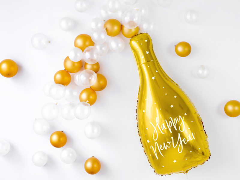 Folienballon in Flaschenform "Happy New Year", 32 x 82 cm, Gold