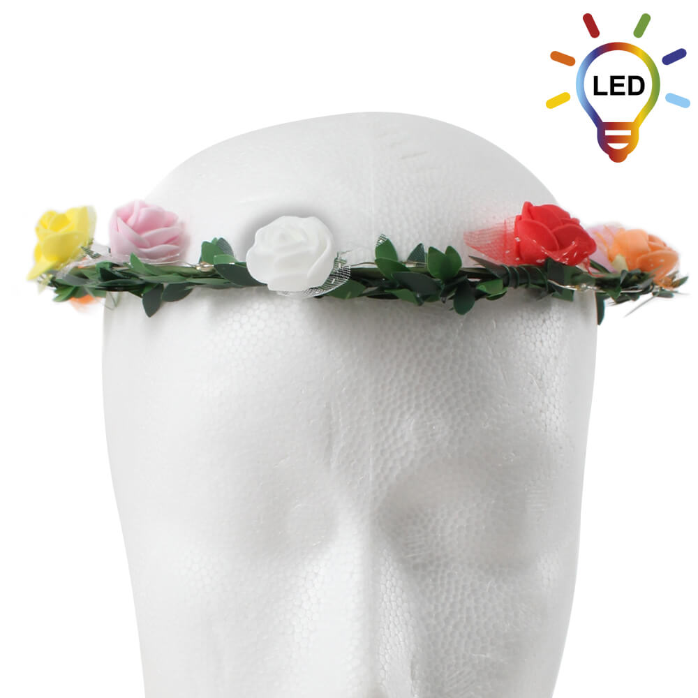 LED Haarband Haarkranz bunte Blumen