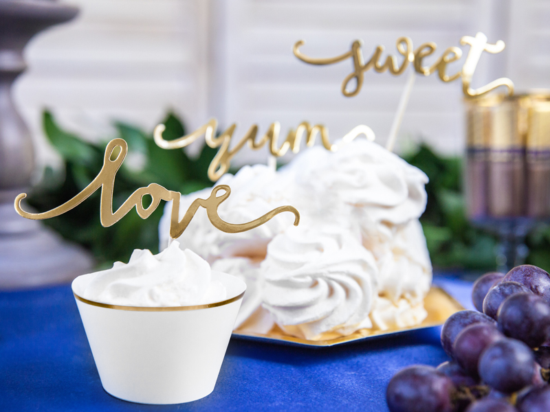 Muffin / Cupcake Topper, Love, Gold 13 cm