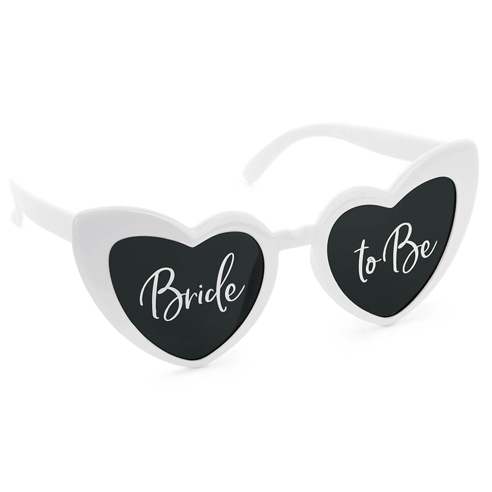 Herzförmige Brille mit Aufschrift - Bride to Be, weiß