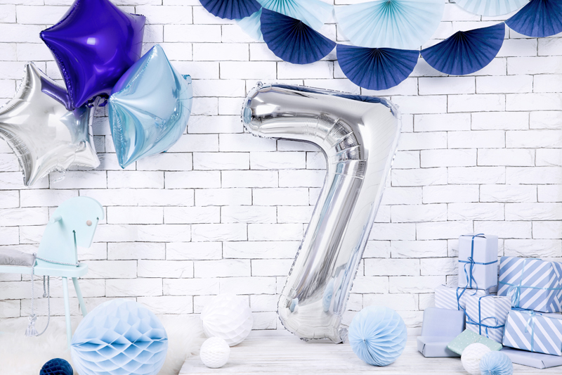 Folienballon Zahl 7, Silber 86cm