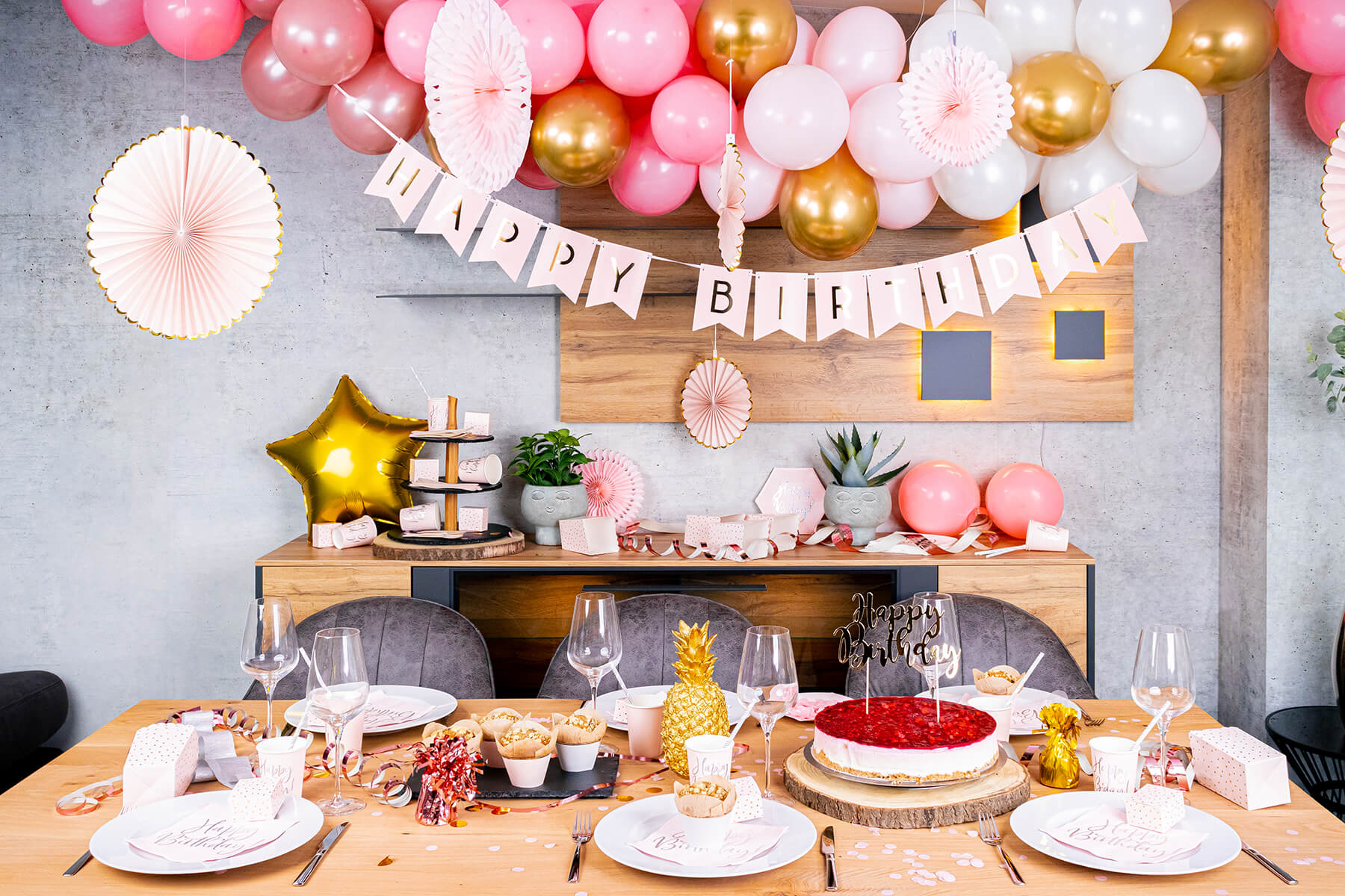 Geburtstag Rosa Gold Partyset