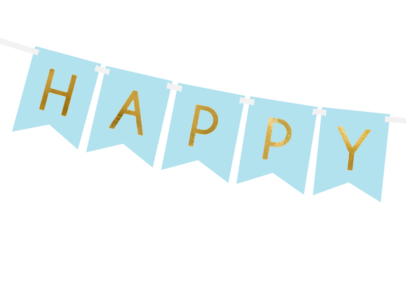 Banner Happy Birthday, Hellblau, 15 x 175 cm