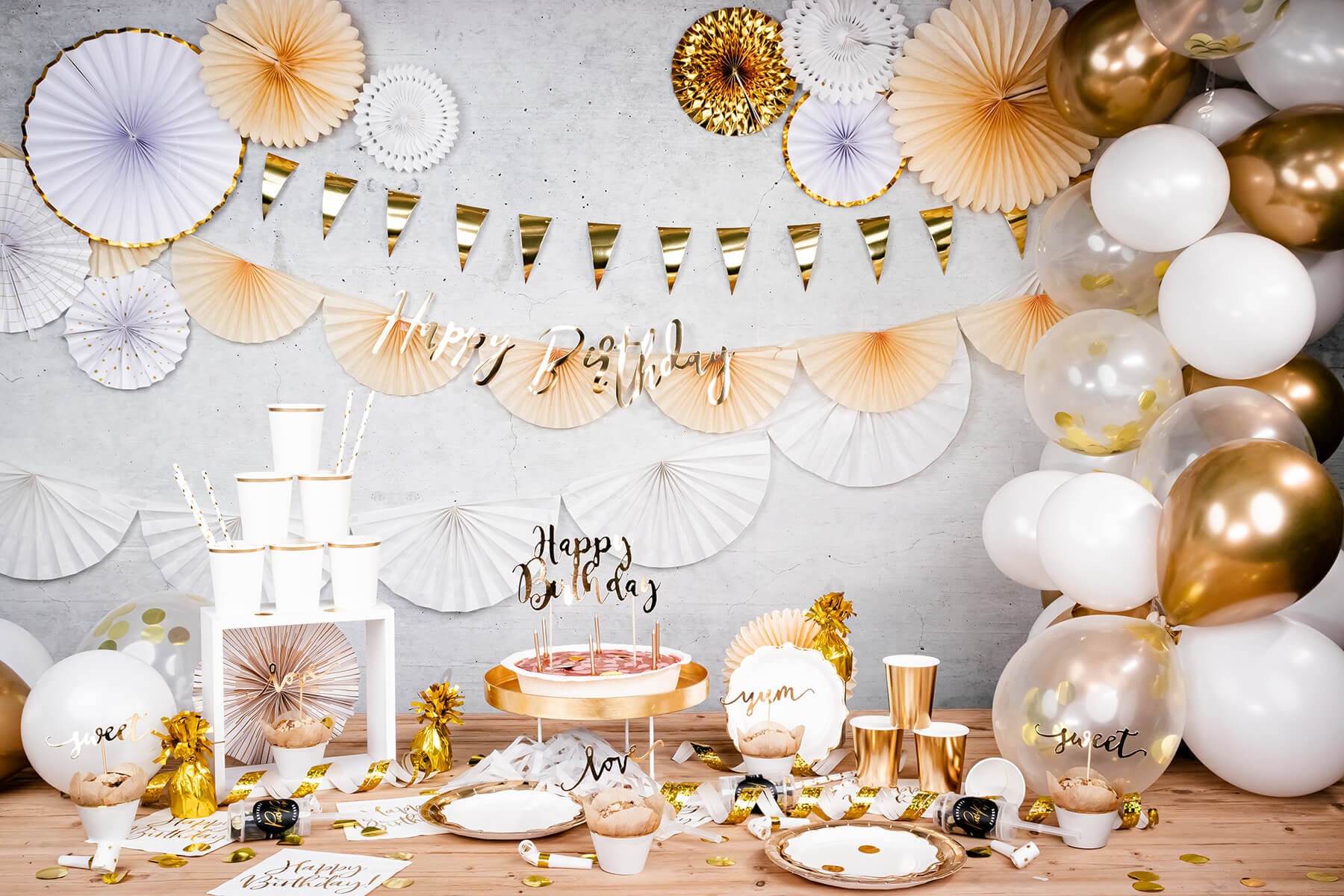 Geburtstag Gold Weiß Partyset