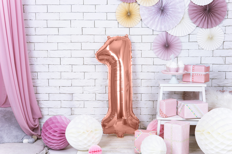 Folienballon Zahl 1, Rosagold 86cm