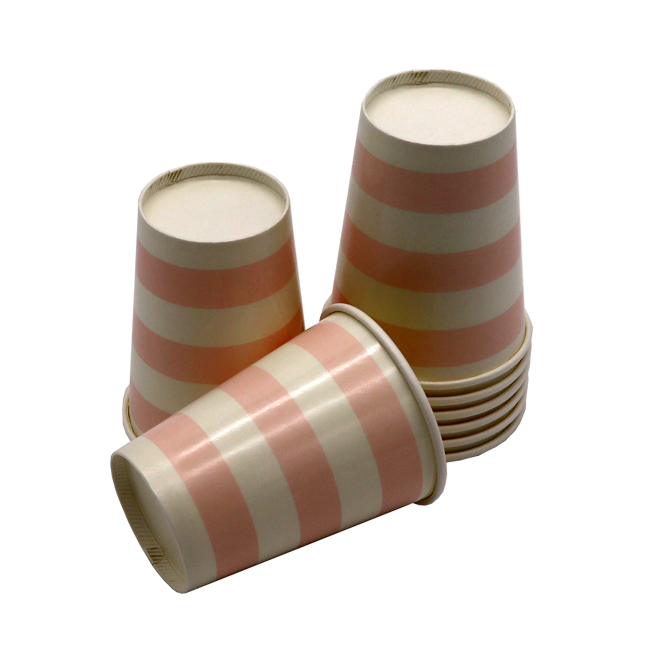 8x Pappbecher rosa. weiß gestreift 270 ml