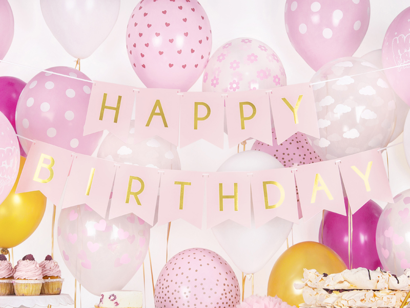 Banner Happy Birthday, Hellrosa, 15 x 175 cm