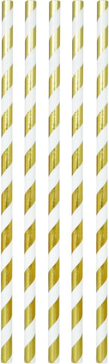 20x Trinkhalme gold. weiß - gestreift - 20cm