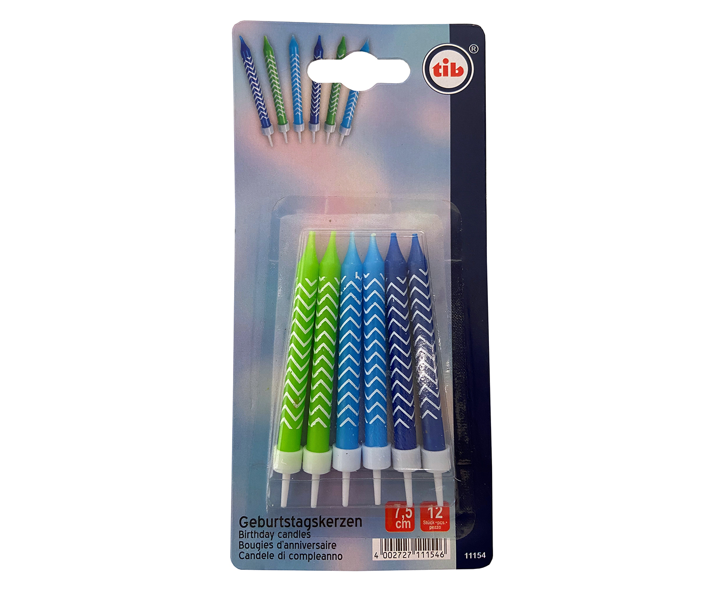 6x Geburtstagskerze Junge blau 7.5 cm