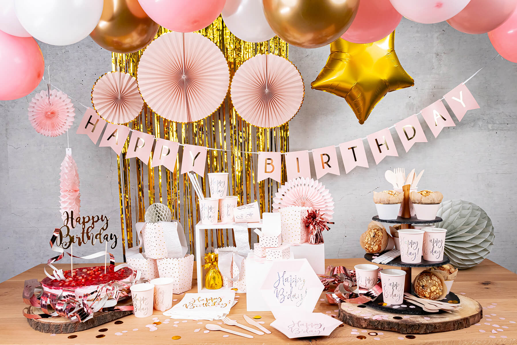 Geburtstag Rosa Gold Partyset