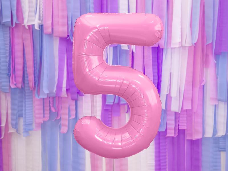 Folienballon Zahl 5, Rosa 86cm