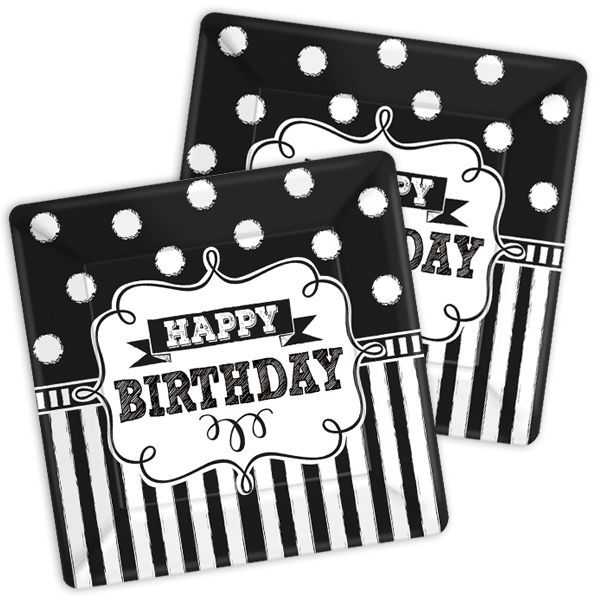 8x Pappteller Black & White Ø 18 cm
