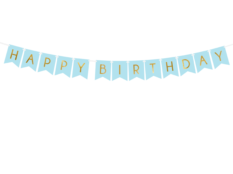 Banner Happy Birthday, Hellblau, 15 x 175 cm