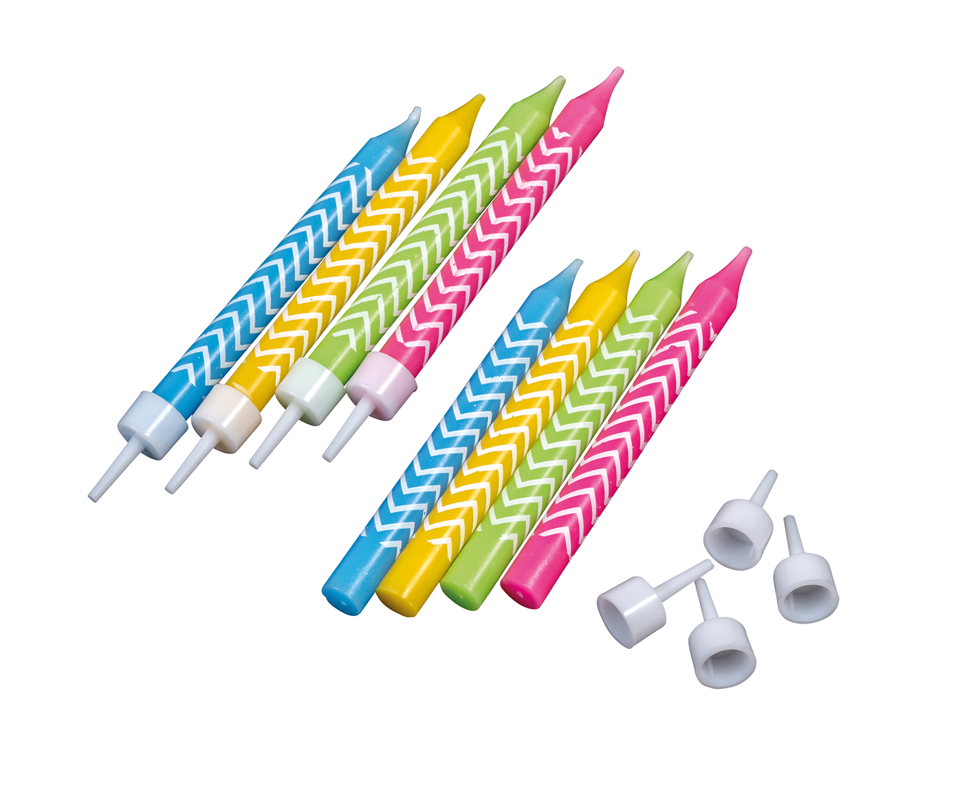 8x Geburtstagskerze bunt + Halter 8 cm