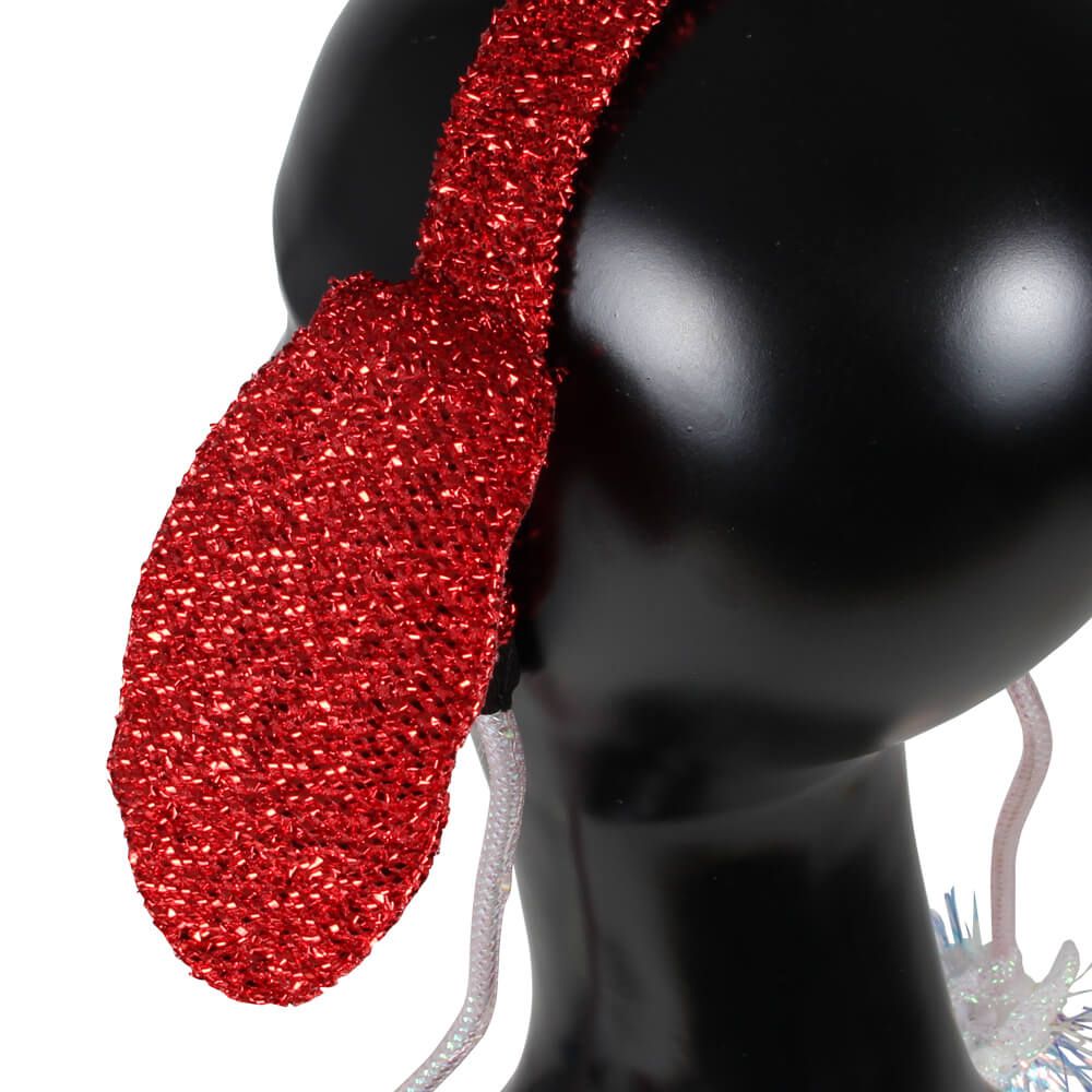 LED Haarreifen mit Wackelohren Flügel - Rot glitzernd