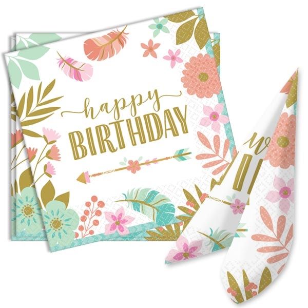 16x Servietten Boho Birthday Girl 33 x 33 cm