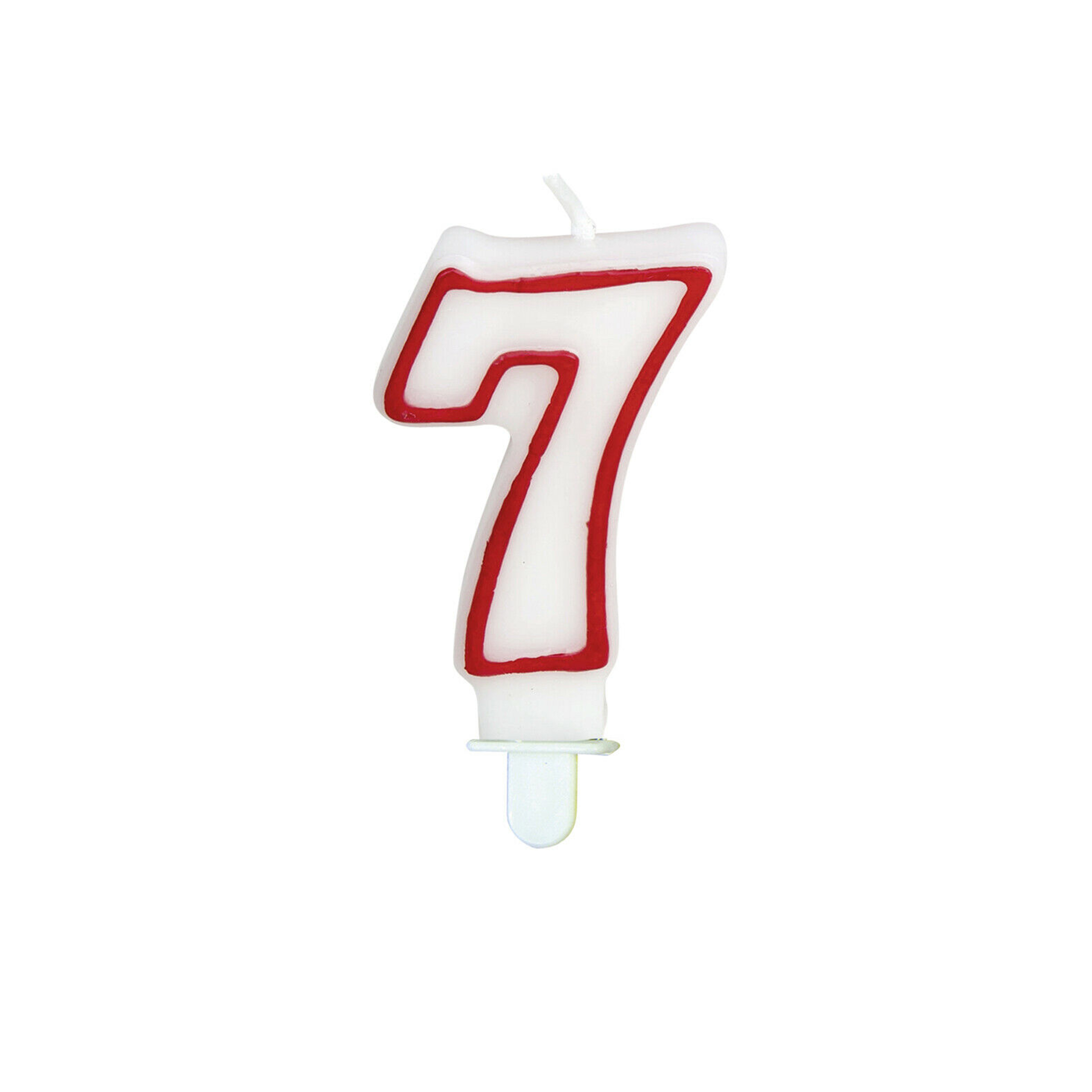 Zahlenkerze Nr. 7 weiß/rot 8 cm