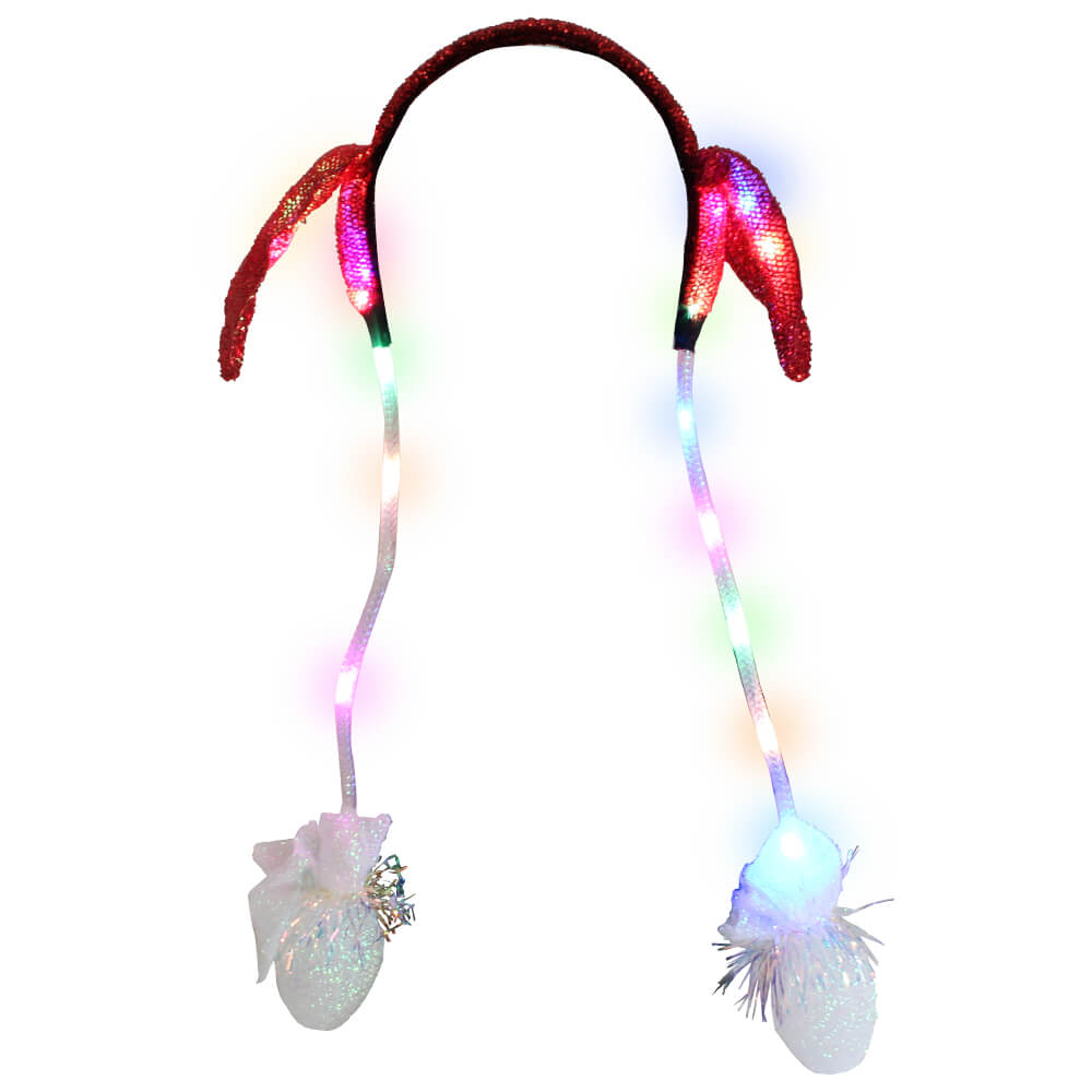 LED Haarreifen mit Wackelohren Flügel - Rot glitzernd