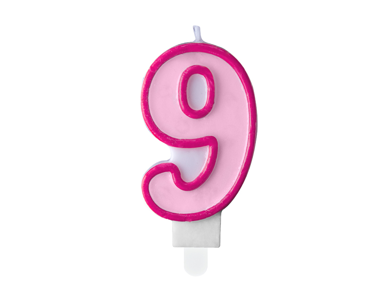 Geburtstagskerze Nummer 9, Rosa 7cm