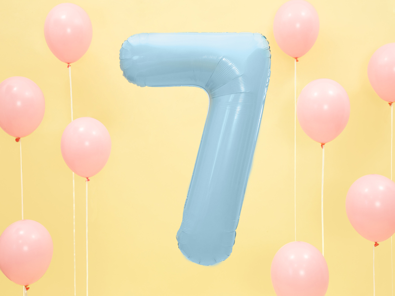 Folienballon Zahl 7, Hellblau 86cm