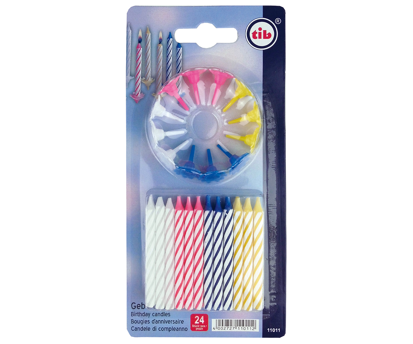 24x Geburtstagskerze bunt + Halter 8 cm