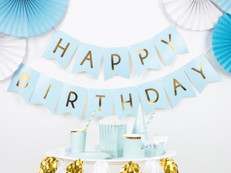 Banner Happy Birthday, Hellblau, 15 x 175 cm